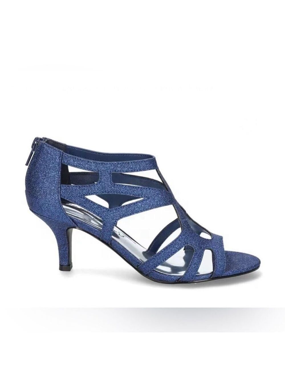 Easy Street Alive At 5 Strappy Flattery Zip Up Dress Heel Sandals Navy Glitter